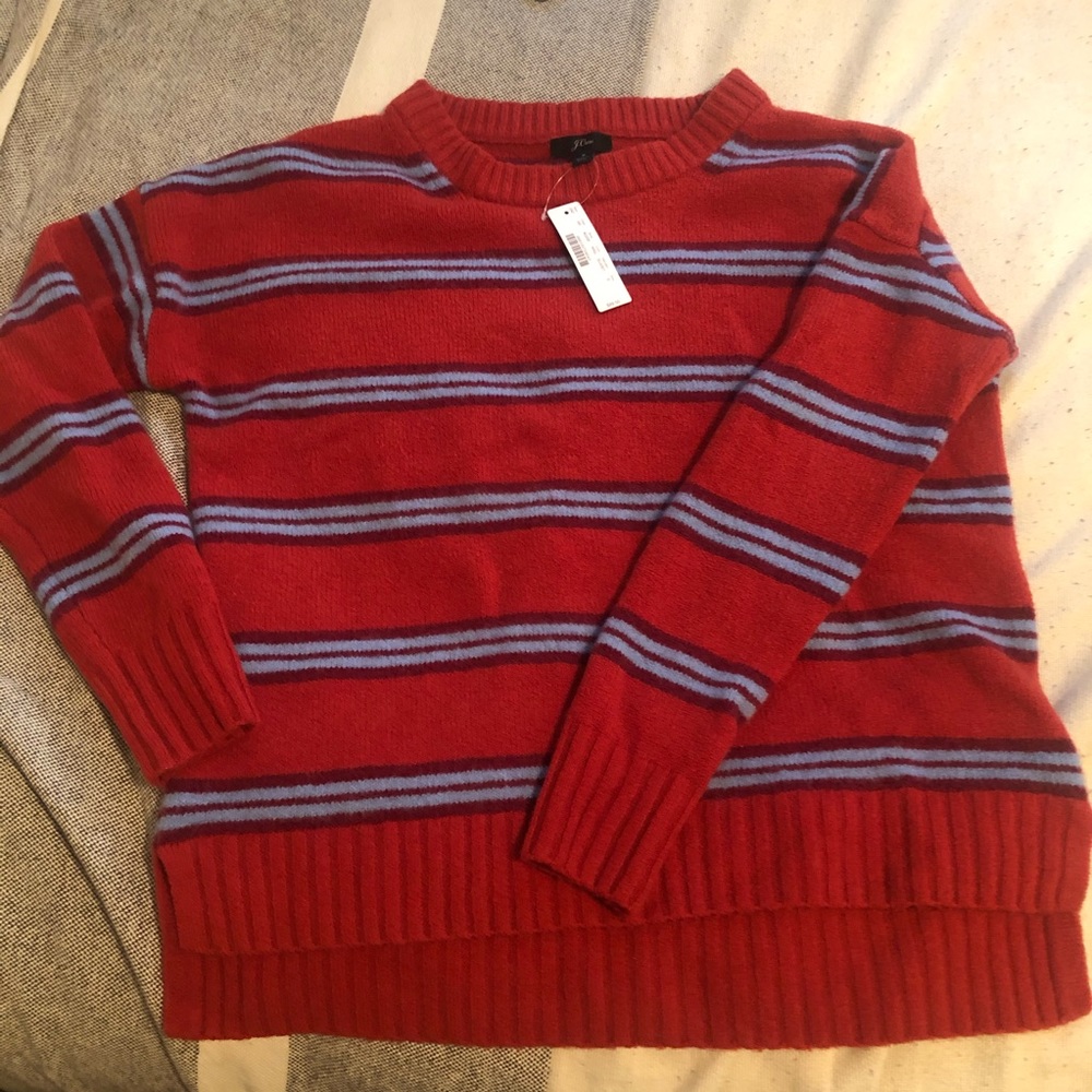 NWT J Crew Red and Blue Striped Sweater